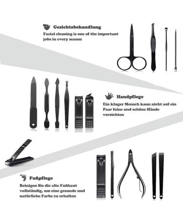 Barley Direct Manicure & Pedicure Set - 24 Professional Nail Care Tools Stainless Steel & Black Leather for Travel - Buy Online on GoSupps.com