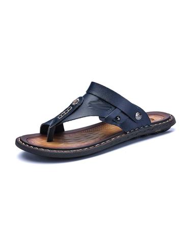 Real leather shoes men fashion men flip flops trendy anti-slip men leisure shoes classic massage beach slippers (color: a size: 9.5 code) 6.5code A