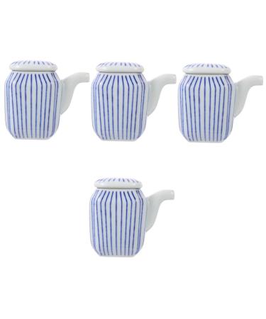 OUNONA 4pcs Ceramic Soy Sauce Pot Soy Sauce Canister Ceramic Oil Dispenser Vinegar Dispenser Bottle Ceramic Soy Pourer Ceramic Soy Sauce Bottle Churrera With Handle Seasoning Ceramics 8X7.5X5CMx4pcs Bluex4pcs