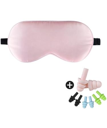 LaCourse 100% Natural Mulberry Silk Eye Mask for Sleeping with 4Pair EarPlugs & Travel Pouch Both Sides 19 Momme Organic Silk Adjustable Silk Sleep Eye Mask for Women Pink Pink With 4 Pairs Ear Plugs