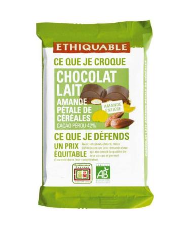 Milk chocolate 42% cocoa Whole almond Cereal petals - organic & fair trade