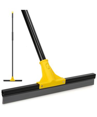 Squeegee Broom for Floor, 18'' Rubber Squeegee with 60'' Long Handle for Bathroom Tile, Garage Concrete, Deck, Shower Glass, Window Cleaning, Heavy Duty Household Floor Wiper Black and Yellow
