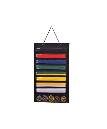 ZFZGFRCS Karate Martial Arts Belts Storage Organizer- Holds 8 Karate Belts and 5 Medals, Martial Arts Taekwondo Belt Display Holder, Durable & Dust-Proof Black