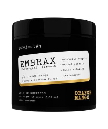 Project #1 Embrax: Thermogenic Preworkout Fat Burner Powder - Best Belly Fat Burner for Women & Men L-Carnitine Supplement for Weight Loss and Workout Performance | 30 Servings - Orange Mango