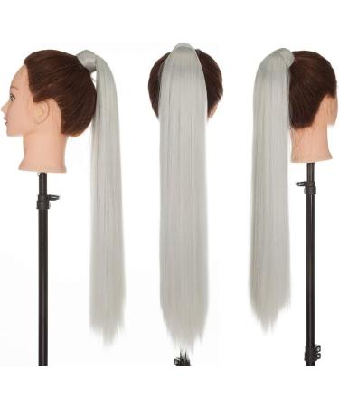 SILK-CO 26 Silver Grey Wrap Around Pony Tail Hair Extension - 26 Straight Synthetic Hairpiece for Women - Buy Online on GoSupps.com