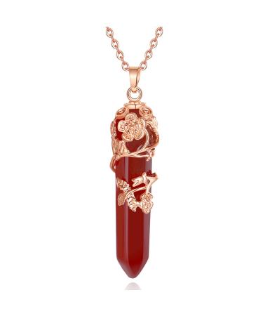 MAIBAOTA Flower Wrapped Natural Carnelian Necklace Healing Crystal Stone Point Pendant Necklaces Reiki Quartz Gemstone Jewelry for Women Carnelian Crystal