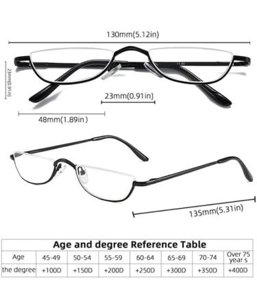 Hubeye 2 Pairs Half Moon Reading Glasses Metal Slim Half Frame Readers 1.0 Dioptres - Black/Gray - Buy Online on GoSupps.com