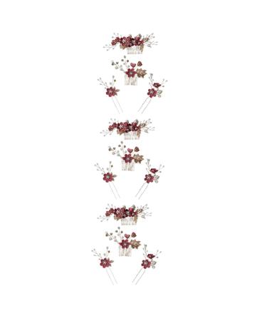 MAGICLULU 3 Sets Hairpin Chinese Decor Flower Hair Accessories Fringe Trim Pearl Hair Accessories Flower Slides Comb Wedding Hair Insert Comb Tiara Zinc Alloy Red Flowers Flower