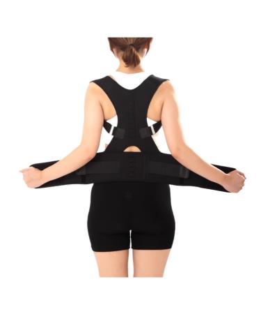 Waist Trainer Back Brace Magnetic Corrector Band Shoulder Back Support Belt Humpback Correction Waist Cincher(Large) Large Black