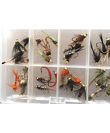 BestCity Fly Fishing Nymph Beadhead Selection 32 Trout Fishing Flies Includes Clip Closure Fly Box #341