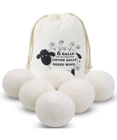 Wool Dryer Balls 6 Pack Laundry Dryer Balls Reusable and Handmade 100% Organic New Wool Natural Fabric Softener Dryer Sheets Alternative and Reduce Wrinkles Eco-Friendly Dryer Balls