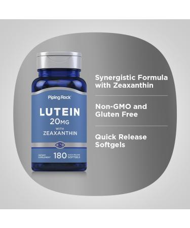 Piping Rock Lutein and Zeaxanthin Supplement | 20mg | 180 Softgels | from Marigold Extract | Non-GMO Gluten Free - Buy Online on GoSupps.com