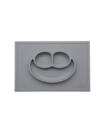 ezpz Happy Mat (Gray) - 100% Silicone Suction Plate with Built-in Placemat for Toddlers + Preschoolers - Divided Plate - Dishwasher Safe Grey