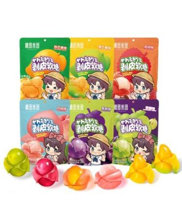 6 flavors Peeling fruit juice fudge peelable gummies100g/bag 50% Juice Content gummy candy White peach mango grape Litchi sugar soft candy Toffee chewing gum Healthy Candy gifts (Purple grapes 3bag) Purple grapes 3bag
