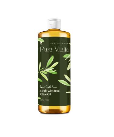 Unscented Pure Castile Soap Liquid with Olive Oil & Essential Oils for Face Wash Hand Body Laundry and Beyond Eco-friendly & fully Biodegradable Organic Castile Soap 32 fl oz.