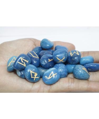 Buy Engraved Blue Onyx Rune Stones Set - Third Eye Crystals | Chakra Healing & Reiki Gift - Buy Online on GoSupps.com