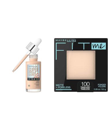 Maybelline New York Super Stay Up To 24H Skin Tint Foundation skin-like coverage with Vitamin C* Shade 120 30 ml & New York Matte + Poreless Pressed Face Powder Makeup Translucent 8.5 Grams