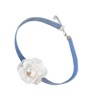 Oralgo Blue Denim Choker Necklace with Large Flower | Trendy 2024 Women's Accessory | Fashionable Denim Necklace for Girls - Buy Online on GoSupps.com