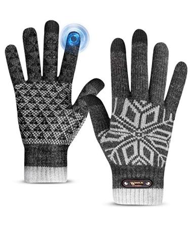 Winter Gloves, Bymore Winter Gloves for Men and Women, Touch Screen Gloves for Texting Thermal Gloves for Running Anti-Slip Warm Knit Gloves Elastic Cuff Grey One Size