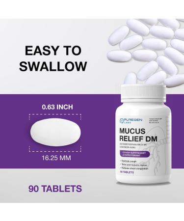 Puregen Labs Mucus Relief DM | Dextromethorphan HBr 20mg | Guaifenesin 400mg | Cough Immediate Release Uncoated Cough & Mucus Expectorant Pill 90 Tablets 1 - Buy Online on GoSupps.com