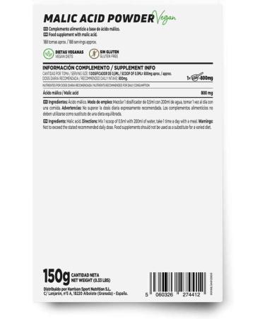  HSN HSN Malic Acid Powder | 150g 188 Takes Per 800mg Pure Malic Acid Container No Added Flavour | Non-GMO Vegan Gluten Free - Buy Online on GoSupps.com