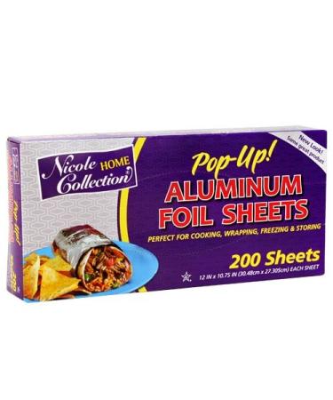 Nicole Home Collection Pre-Cut Aluminum Foil Sheets, 12x10.75 Inches, 200 Sheets