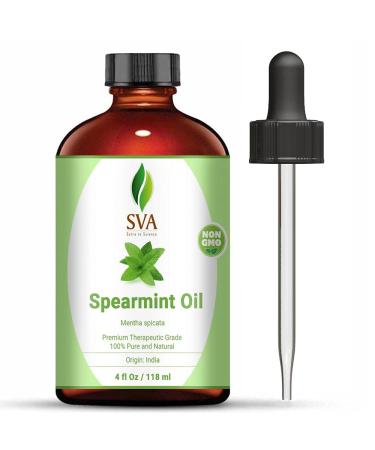 SVA Spearmint Essential Oil 4 Oz with Dropper 100% Pure Natural Undiluted Premium Therapeutic Grade Oil for Diffuser, Aromatherapy, Face, Body & Hair Care - Buy Online on GoSupps.com
