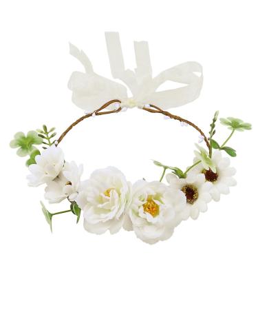 IYOU Wedding Flower Headband Wreath White Floral Crowns Garland Daisy Birthday Bride Bridesmaid Hair Accessories for Women and Girls