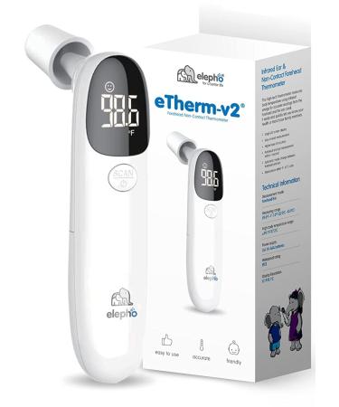 Elepho eTherm Ear & Forehead Non-Contact Thermometer Infrared & Digital Thermometers for Adults, Kids, Babies & Infants Instantly Accurately Reads Temperature Slim Design, Easy to Read Large Display.