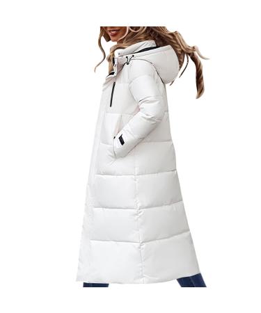 Hehiy Women Winter Fashion Duffle coat with fur collar faux for revers collar coat two -row coat quilt jacket women winter with fur and fed winter parka women warm waterproof l white
