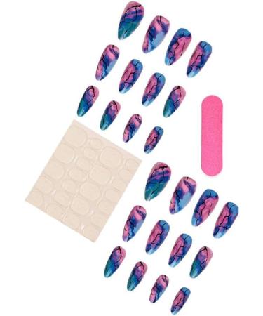 24Pcs Press on Nails Medium Almond Shape Fake Nails Acrylic Square False Nails Summer Reusable Blooming Purple Artificial Nails for Women Girls - Buy Online on GoSupps.com