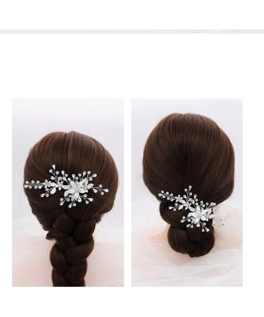 BSLVWG Flower Bride Wedding Hair Comb Slides Silver Crystal Hair Piece Bridal Hair Accessories for Women and Girls - Buy Online on GoSupps.com