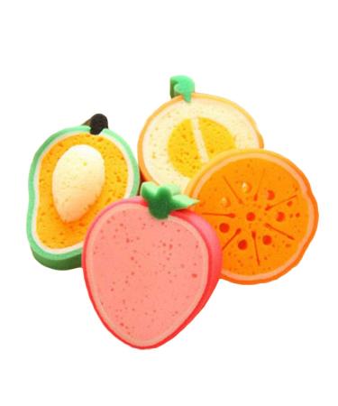 Shower Sponge 4pcs Cute Fruit Shaped Bath Sponge Bath Brushes Sponges Scrubbers Bathing Tools for Kids Children (Mango + Honey-Dew Melon + Orange + Strawberry)