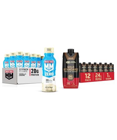 Muscle Milk Zero Protein Shake Vanilla Cr me 20g Protein 100 Cal 12 Pack & Optimum Nutrition Gold Standard Protein Shake Chocolate 24g Protein 11 Fl Oz 12 Count