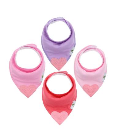 Baby Bandana Teething Bibs with Attached Silicone Teether - Set Of 4 - Solid Pinks