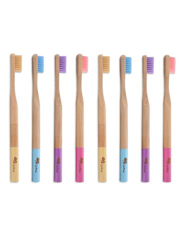GoWoo 100% Natural Bamboo Toothbrush Soft - Organic Eco Friendly Toothbrushes with Soft Nylon Bristles, BPA-Free, Biodegradable, Dental Care Set (Pack of 8, Adult, Rainbow) Pack of 8, Adult Rainbow