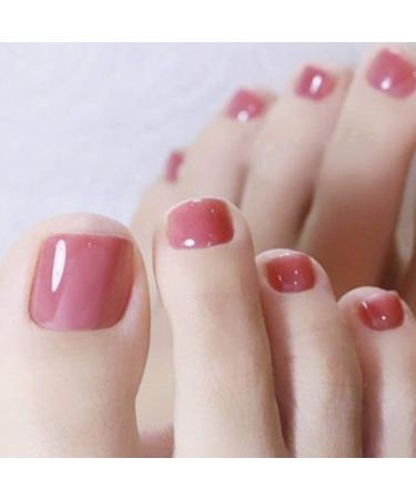 Zehory Glossy Fake Toenails Square Fake Toe nails Acrylic toenail Artificial Press on Toenail for Women and Girls(24Pcs) (Pink)
