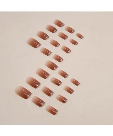 SINLOV Medium Long Square Fake Nails Pink French False Nail Glossy Full Cover False Nails Press on False Nails for Women and Girls - Buy Online on GoSupps.com