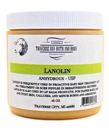 Traverse Bay Bath And Body-Lanolin - Anhydrous - USP  16 oz  Safety Sealed Container. Soap Making  Lotion  Creams  Bath  Beauty.