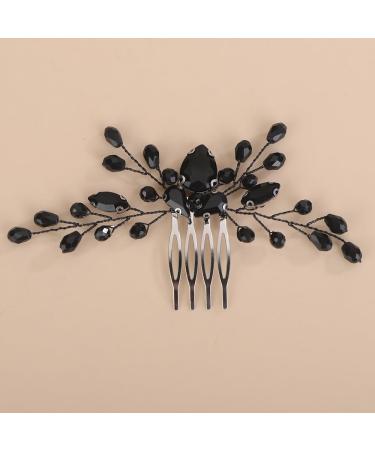 Chargances Bridal Black Crystal Teardrop Hair Comb Wedding Rhinestone Hair Side Comb Fashion Handmade Hair Accessories for Prom Flower Girl Headpieces