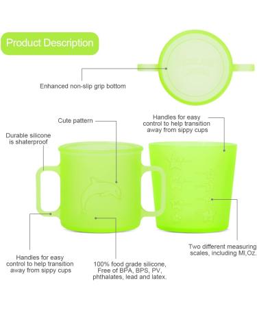 MORLIKE LIVING 100% Silicone Baby Cups - 2 Pack Green | Infant First Stage Training | Easy Grip Handle | 6 Months - Buy Online on GoSupps.com