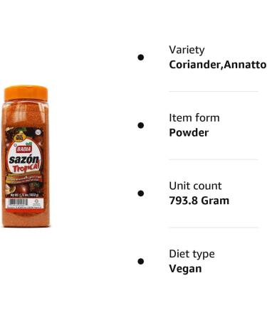 Badia Sazon Tropical Seasoning 793.8g (1.75 lbs) - Perfect for Yellow Rice Stews and Soups - Buy Online on GoSupps.com