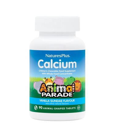 NaturesPlus Animal Parade Calcium Children s Chewable - Calcium Supplement for Kids Natural Vanilla Flavour - Vegan Gluten Free - 90 Chewable Animal Shaped Tablets