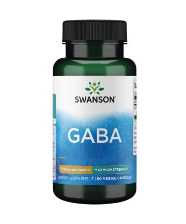 Swanson GABA (Gamma-Aminobutyric Acid) 750mg High Dosed 60 Vegan Capsules Lab Tested Vegetarian Soy Free Gluten Free Non-GMO