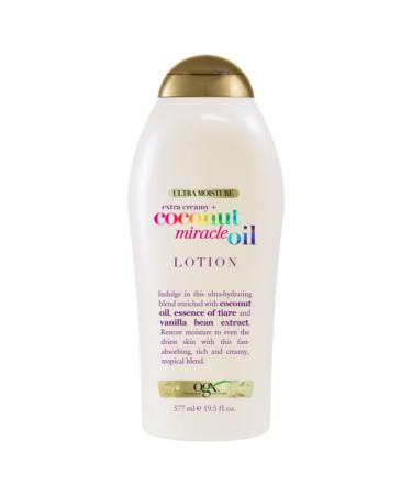 OGX Extra Creamy + Coconut Miracle Oil Ultra Moisture Body Lotion with Vanilla Bean, Fast-Absorbing Body Lotion for All Skin Types, Paraben-Free and Sulfated-Surfactants Free, 19.5 fl oz 19.5 Fl Oz (Pack of 1)
