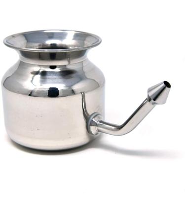 WC_304 Grade Stainless Steel Ayurvedic Jal Neti Pot for Sinus Congestion and Nasal Cleansing Non-Corrosive Unbreakable Hygienic Smooth Nose Tip Snugly Fits Any Nostril