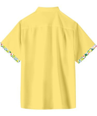 Rosennie Hawaii Shirt Men - Vintage Tropical Flowers Patchwork Cuba Shirt with Pocket | Loose Beach Shirt for Summer Vacation - Yellow - Buy Online on GoSupps.com