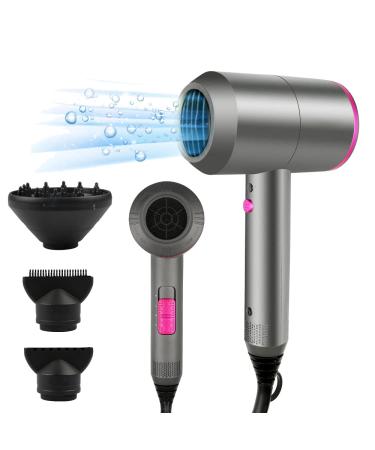 CASAMAA Professional Ionic Hair Dryer Hairdryer Powerful AC Motor Quick Drying with 2 Speed 3 Heat Setting Cool Shot Button with 1 Diffuser & 2 Concentrator for Women Man (Gray) Grey
