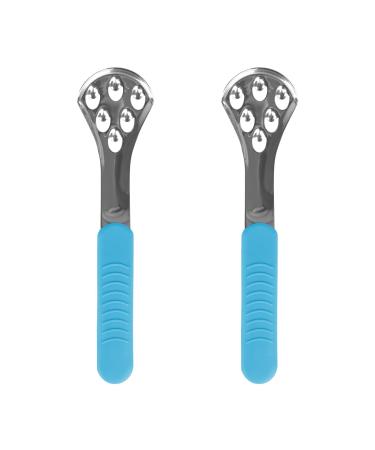 Adorila Tongue Scraper for Adults Stainless Steel Tongue Cleaner Fresher Tongue Tools for Oral Mouth Blue 2 Pack