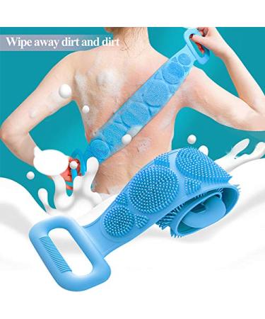 Silicone Bath Brush 2 Pack - Double Sided Clean Body Scrubber (Blue & Pink) with Free Hooks - Convenient & Easy to Use - Buy Online on GoSupps.com